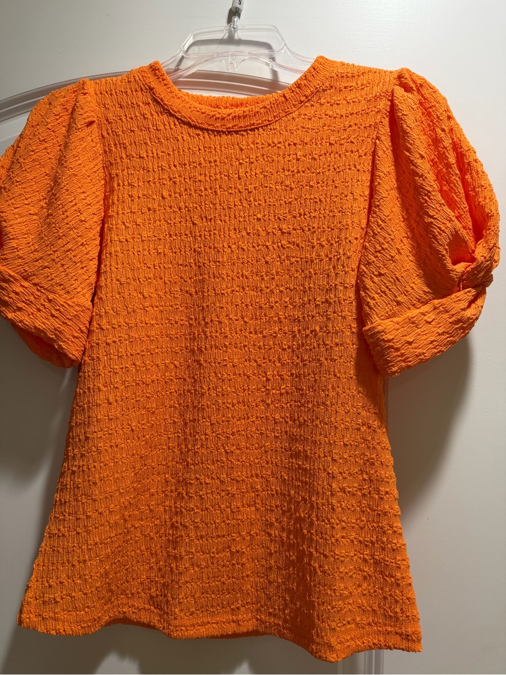 Ces Femme Orange Textured Puff-Sleeve Blouse